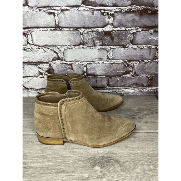 ITALEAU Tan Suede Leather Ankle Side Zipper Low Heel Boots Women Sz 37EU/7.5M US - Picture 12 of 16